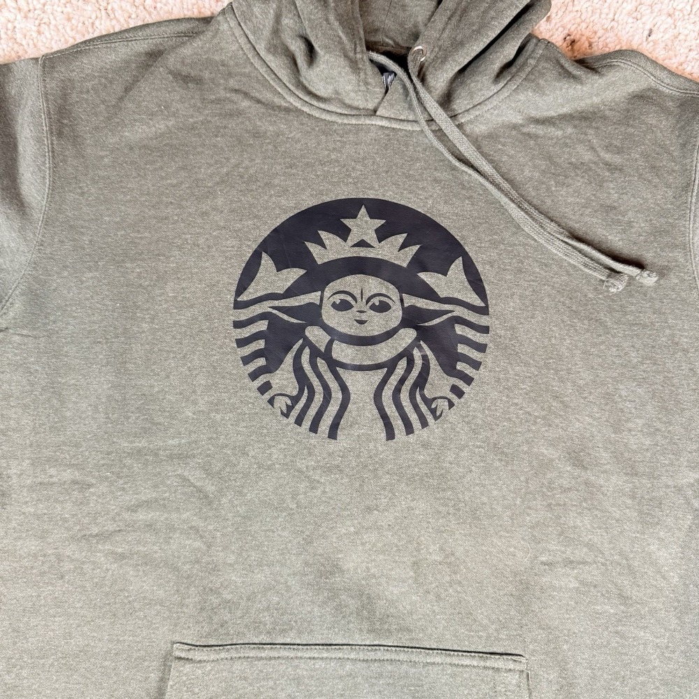 DISTRICT V.I.T.Fleece Graphic Hoodie Sweatshirt Green Yoda Starbuck Logo Mens XL